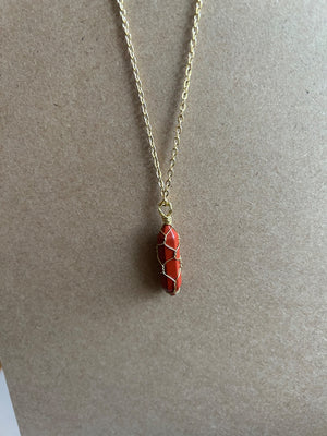 Red Jasper wire wrapped crystal necklace - 1