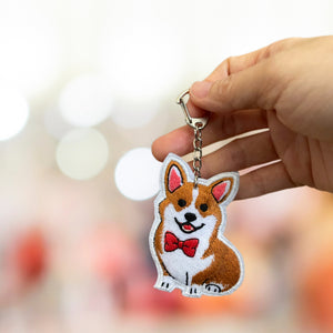 Corgi & the Bow Tie Embroidery Keychain - 1
