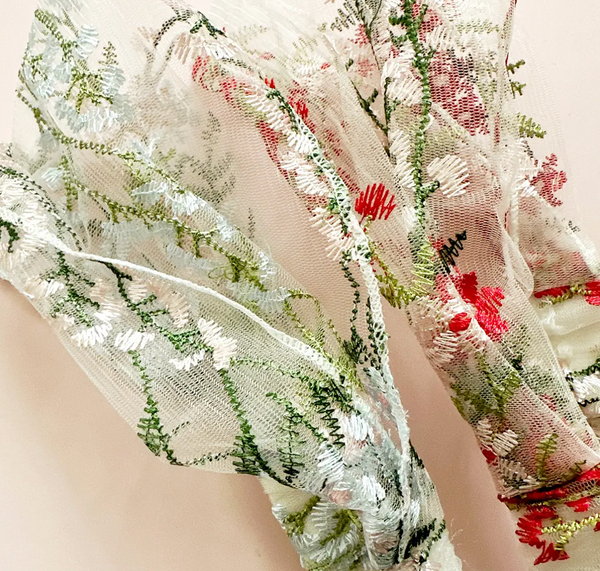 Floral Embroidered Tulle Elastic Headbands - 2