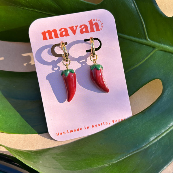 Chili Pepper Charm Huggie Earrings