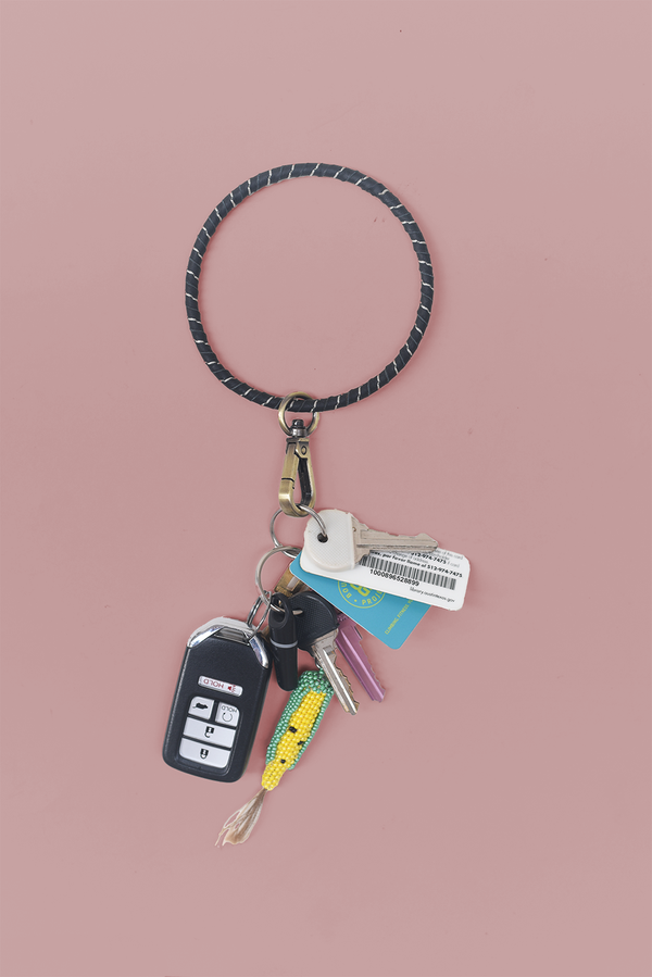 Leather Wrapped Keychain Circle Wristlet - 4
