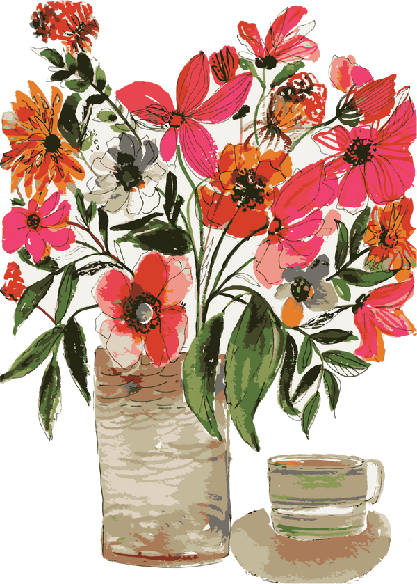 Pink Bloom and and Coffee Greeting Card