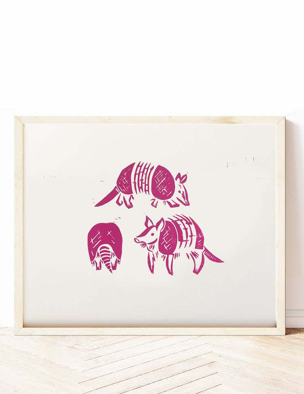 'Armadillos' Linocut Print