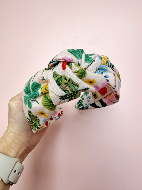 Pink Garden Floral Top Knot Headband