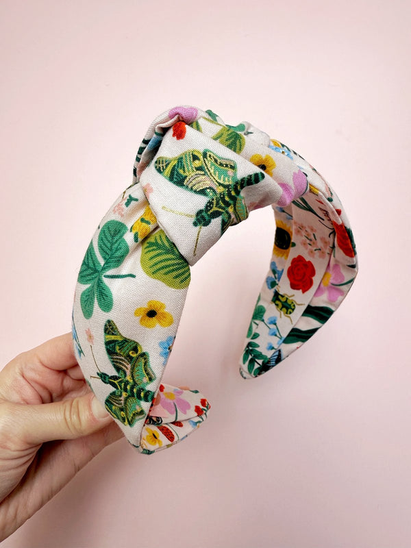 Pink Garden Floral Top Knot Headband