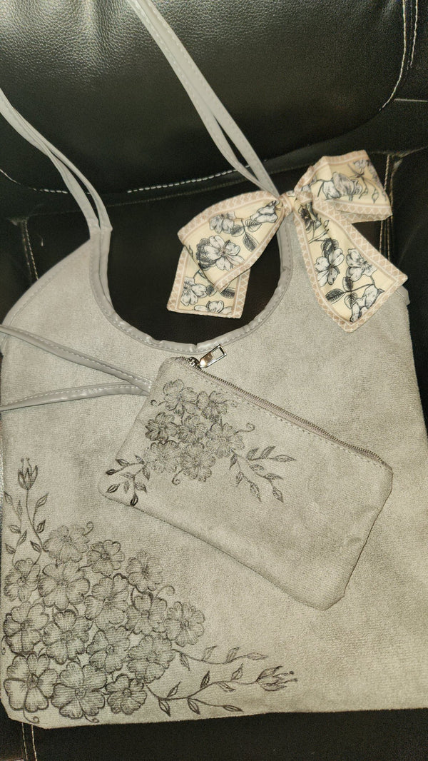 Gray Flowers Purse