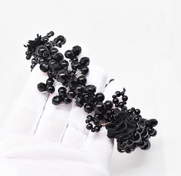 Black Pearl & Crystal Headband with Satin Rose – Mosaic Makers