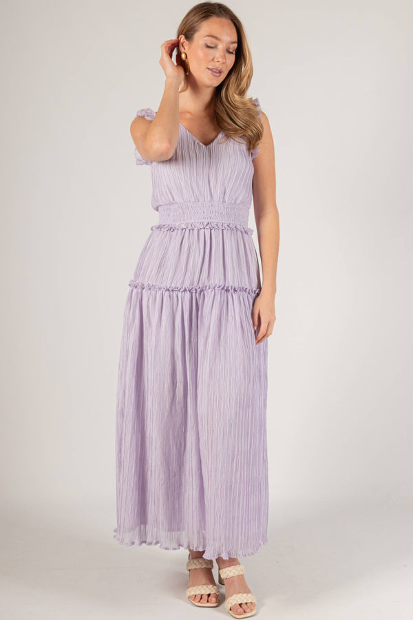 Pleated Maxi Dress with Ruffles