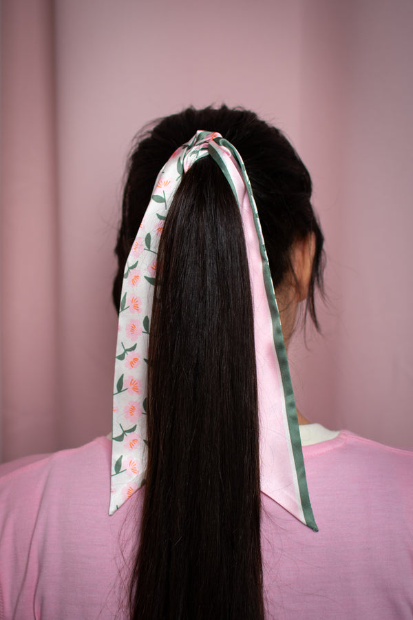 Lilac and Green Floral Twilly Scarf