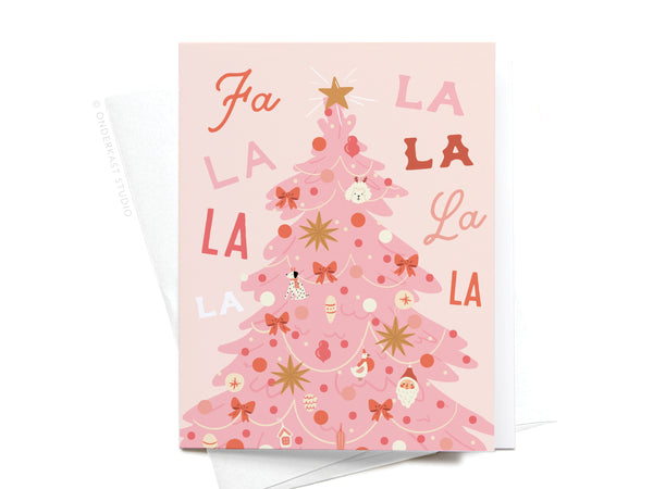 Fa La La Pink Christmas Tree Greeting Card - HS