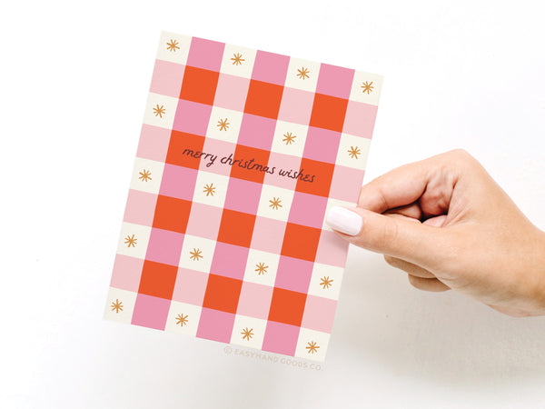 Merry Christmas Wishes Gingham Greeting Card - HS