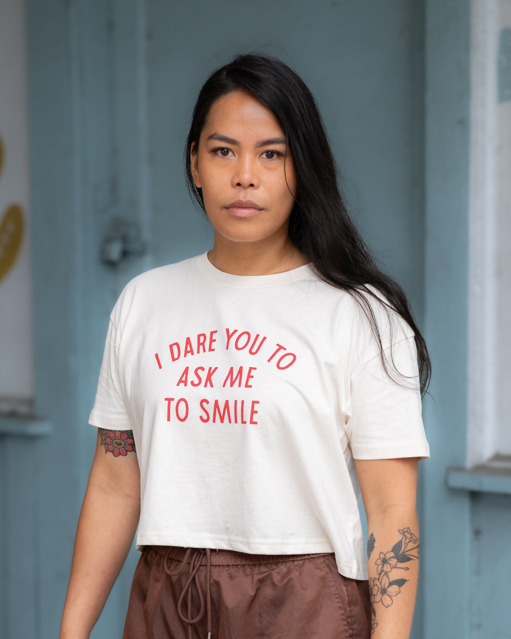 I Dare You To Ask Me To Smile Crop Tee – Mosaic Makers Collective