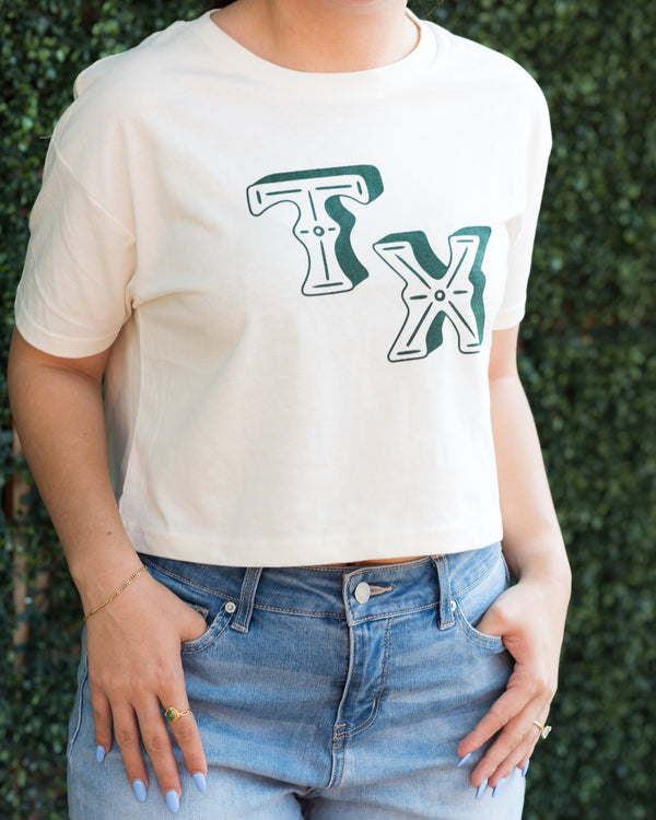 Texas "TX" Pine Green Crop Tee - Wholesale (Houston Rodeo)