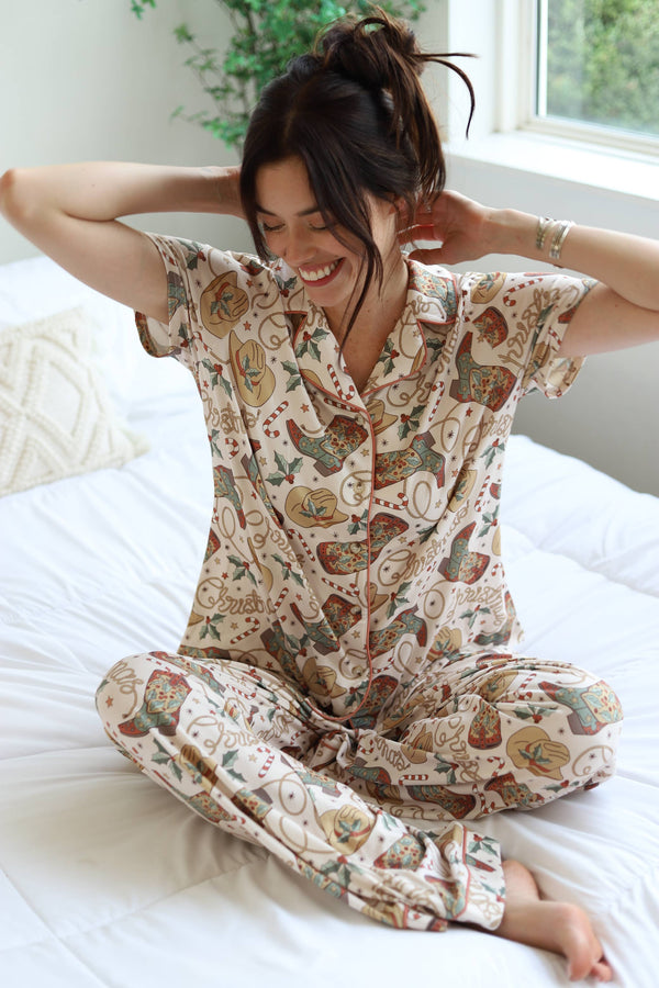 Western Boot Minky Soft Christmas Pajamas Mosaic Makers Collective