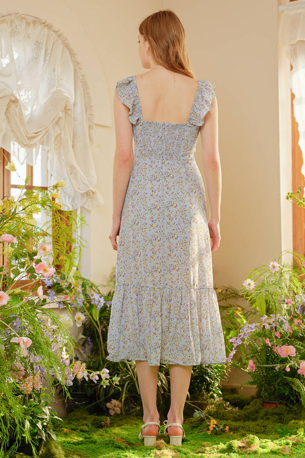 Blue Blossom Print Long Dress