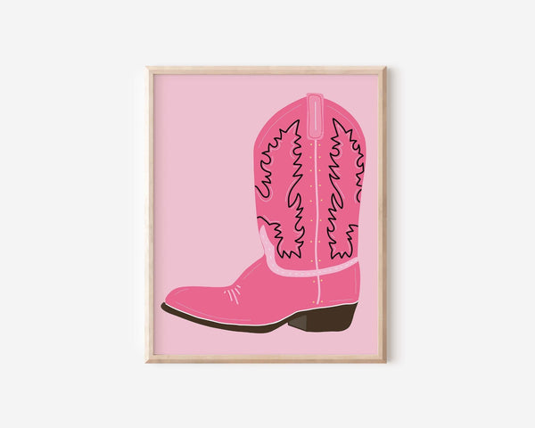 Hot Pink Cowgirl Boot Art Print - 2