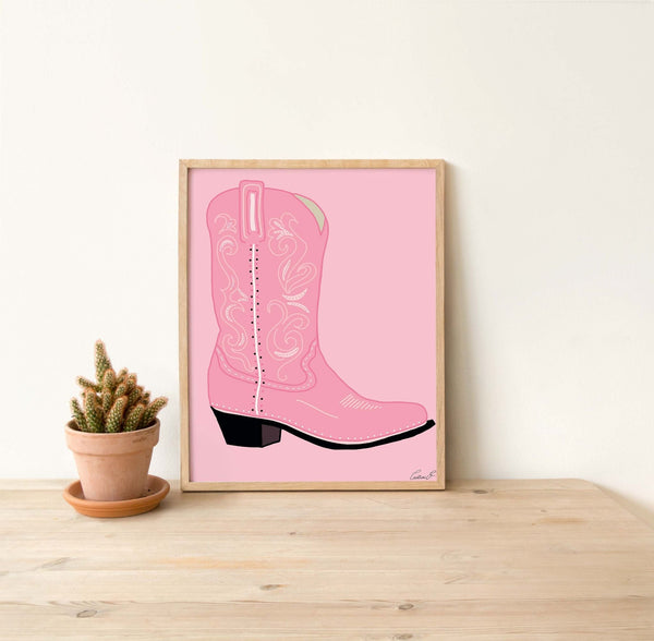 Pink Cowgirl Boot Art Print - 2