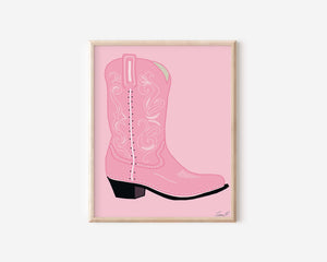Pink Cowgirl Boot Art Print - 1