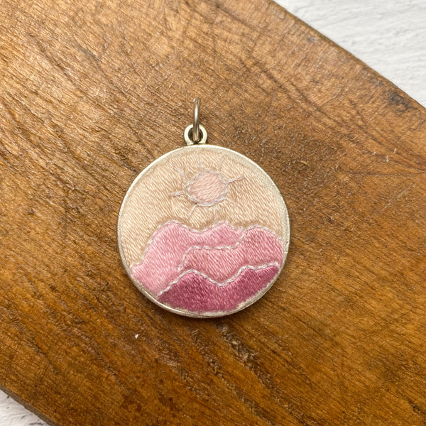 Hand Embroidered Large Pendant Necklace - Scenery  - 3