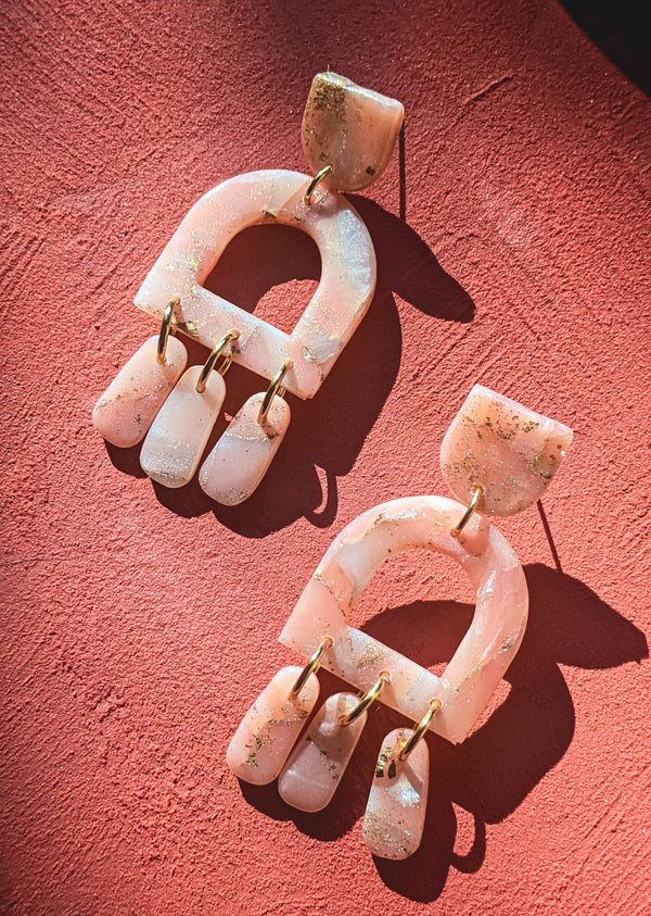Blakely Rose Quartz & Gold Clay Earrings - 1