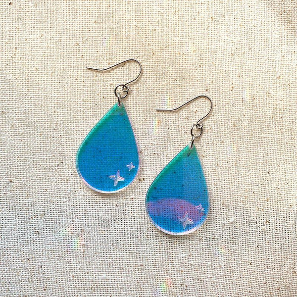 Iridescent Teardrop Acrylic Earrings - 2