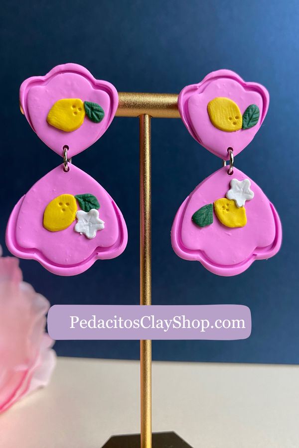 Pink Lemon Scalloped Earrings - 1