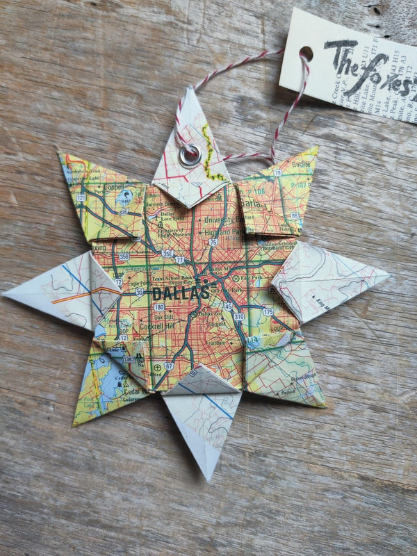 Upcycle Origami Map Ornament - Dallas, Tx - 3