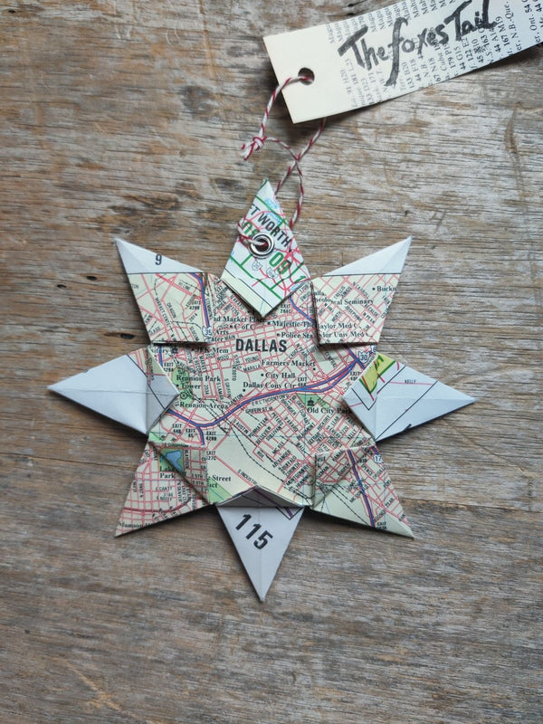 Upcycle Origami Map Ornament - Dallas, Tx - 5