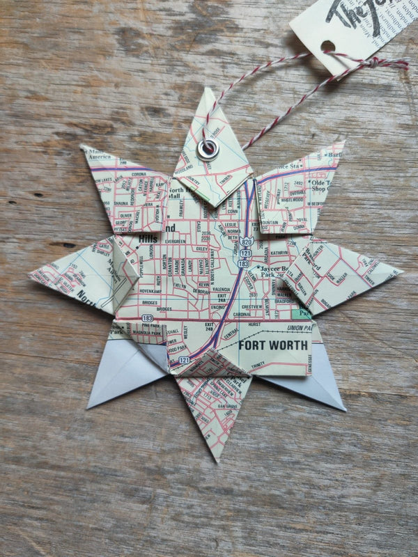 Upcycle Origami Map Ornament - Fort Worth, TX - 3