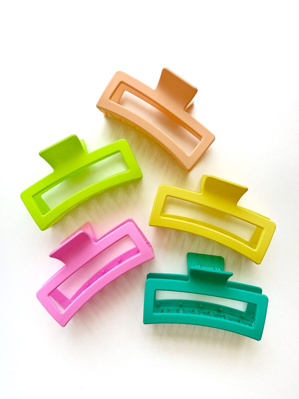 Jumbo Rectangle Neon Hair Claw Clip - 1