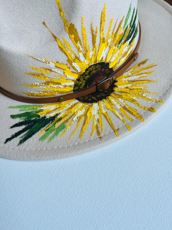 Cream Sunflower hand-painted hat - 2