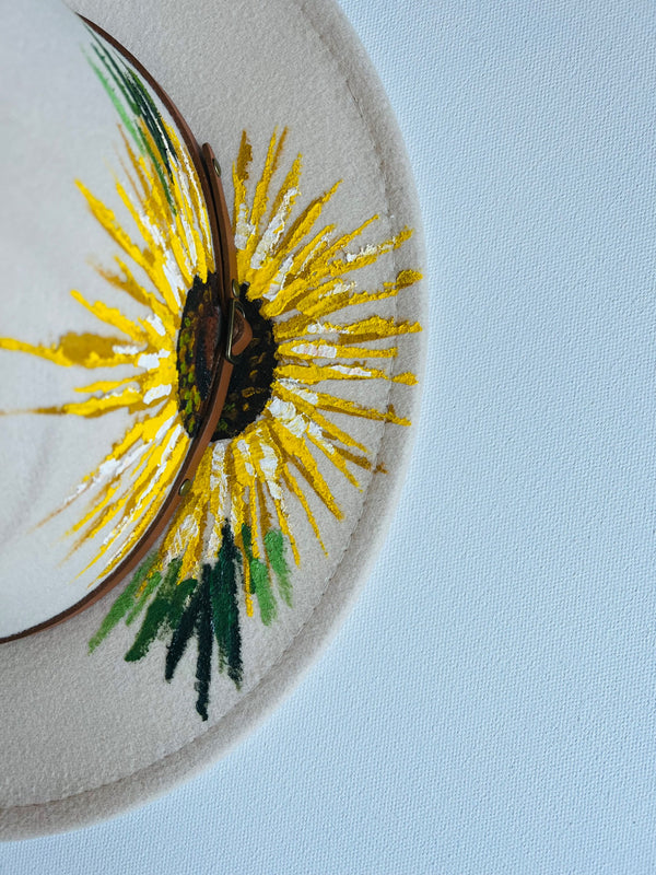 Cream Sunflower hand-painted hat - 3