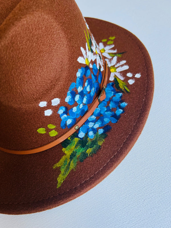 Brown hydrangea hand-painted hat - 1