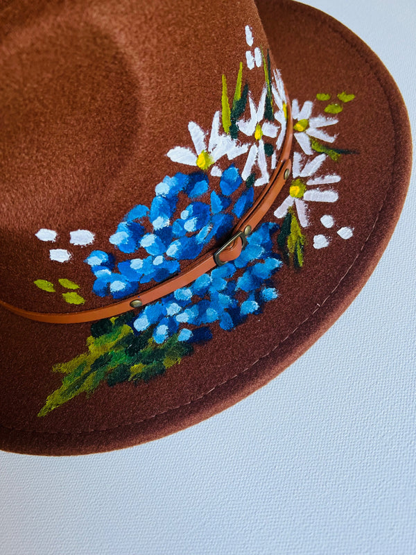 Brown hydrangea hand-painted hat - 4
