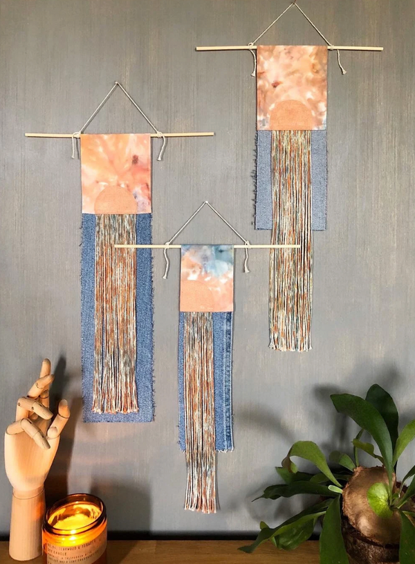 Denim and Dyed Fringe Painted Wall Art - 1