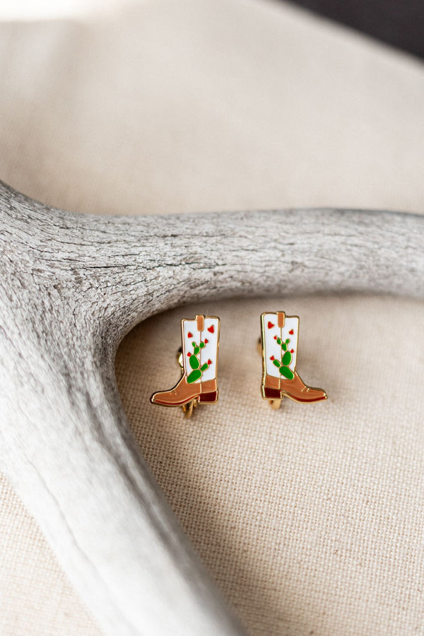 Cowgirl Cactus Boots Enamel Earrings - 5