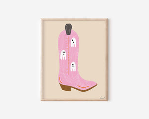 Halloween Ghost Cowgirl Boot Art Print  - 1