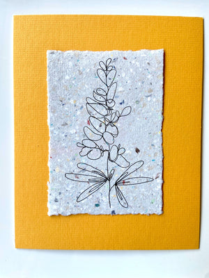 Bluebonnet Line Drawing on Handmade Paper - 1