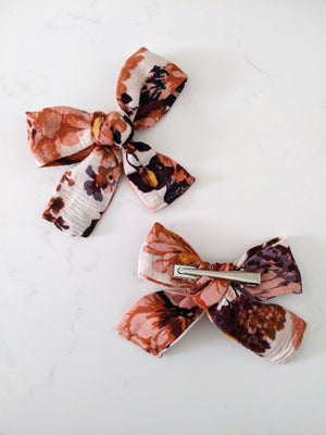 Autumn Floral Hair Bows | Upcycled 100% Cotton  - 1