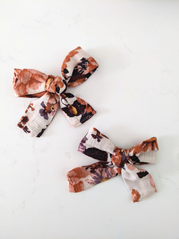Autumn Floral Hair Bows | Upcycled 100% Cotton  - 4
