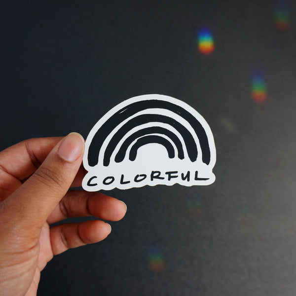 Colorful Rainbow Matte Black and White Sticker - 1