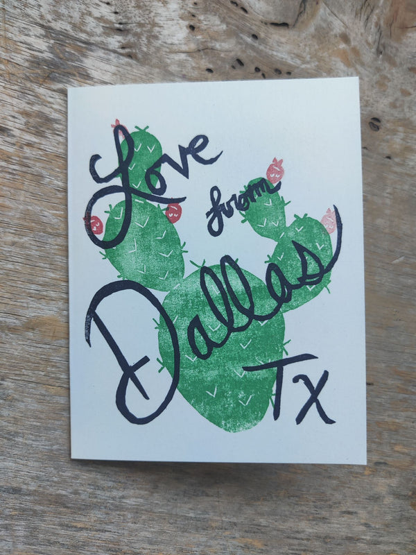 Love From Dallas, TX Prickly Pear Stamped Greeting Card - 1