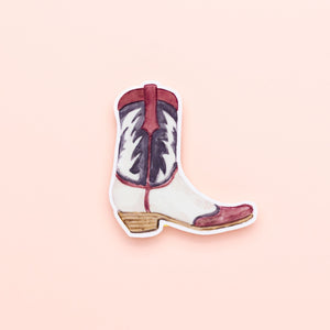 Cowboy Boot Magnet - Maroon and White - 1