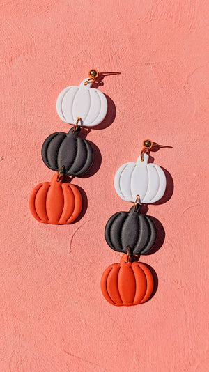 Fall Pumpkin Clay Earrings - Black - 1