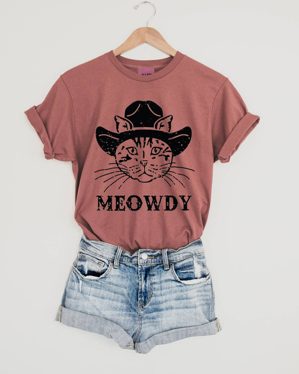 Meowdy Western Graphic Funny Cat Tee - Chestnut