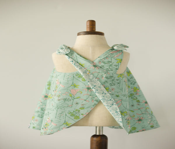 Reversible Back-crossing Shoulder Tie Dress in Mint and Pink with Bloomers - 1