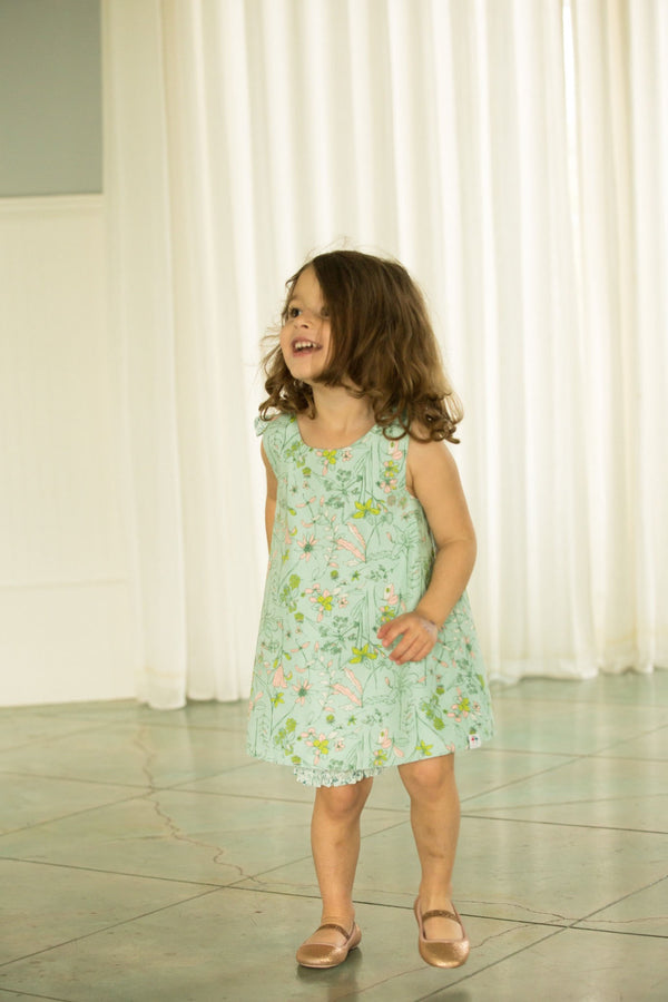 Reversible Back-crossing Shoulder Tie Dress in Mint and Pink with Bloomers - 3