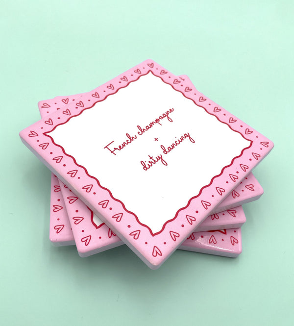 Euro Vibes Pink Hearts Coaster Set - 2