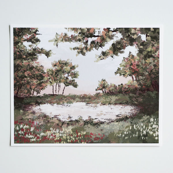 8x10 Vintage Inspired Pond Landscape Print - 1