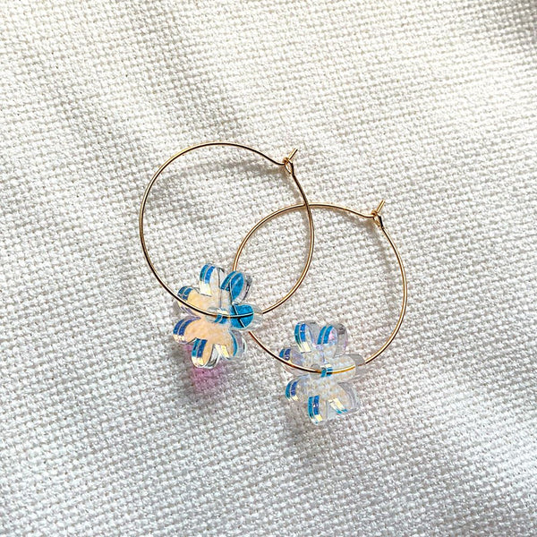 Iridescent Flower Hoop Earrings, Large - 1